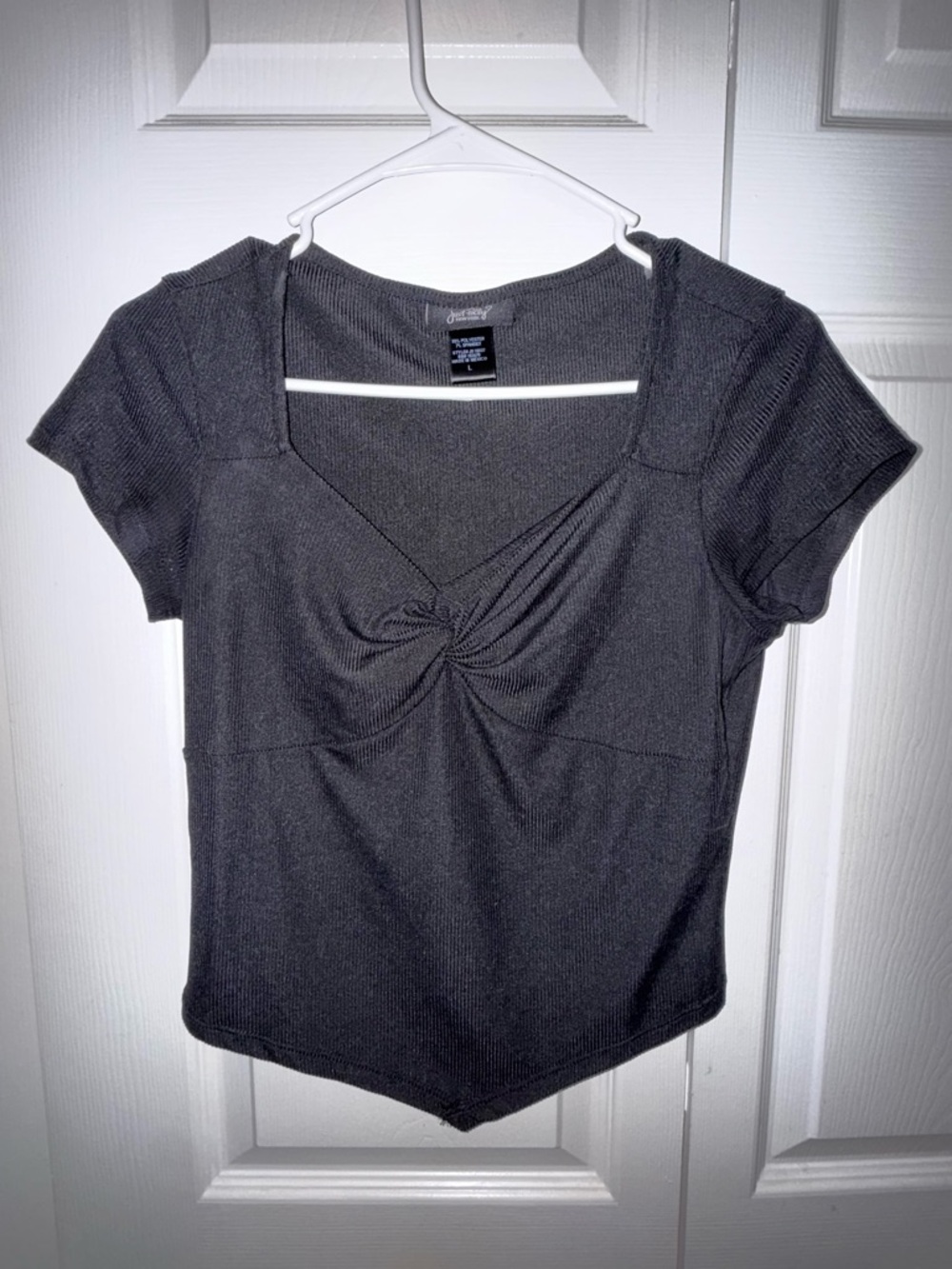 Just Polly Ribbed Knot Front Top Black - Size L